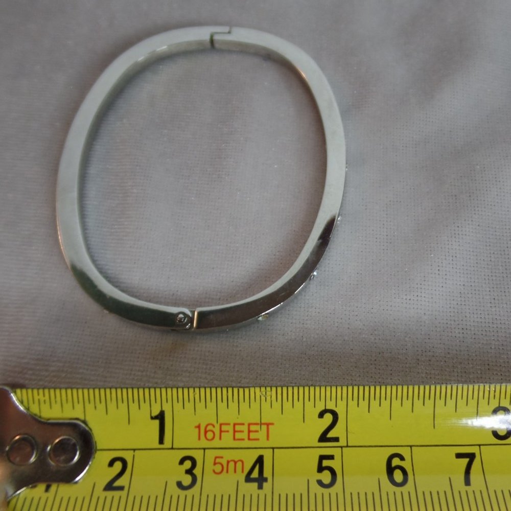 Silvertone Bracelet CZ Clip Clasp Hinged - Picture 4 of 10
